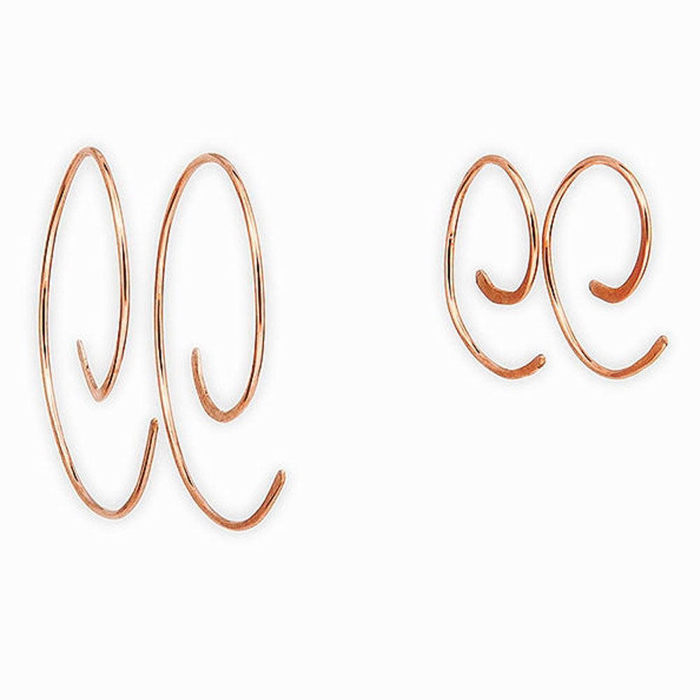Elke Van Dyke Design Rose Gold Spiral Hoop Threader Earrings both sizes
