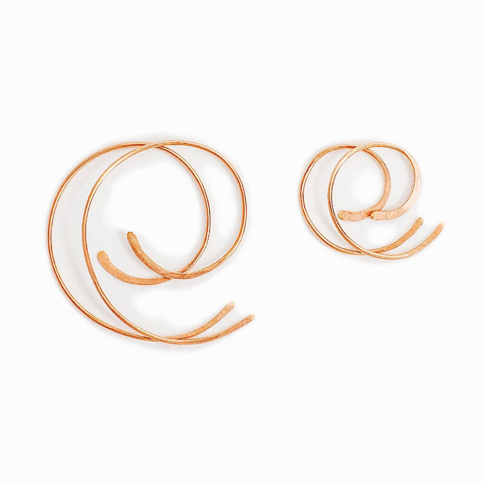 Elke Van Dyke Design Rose Gold Spiral Hoop Threader Earrings both sizes laying flat