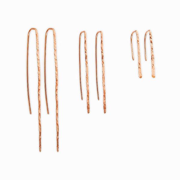 Elke Van Dyke Design Rose Gold Twig Threader Earrings all sizes