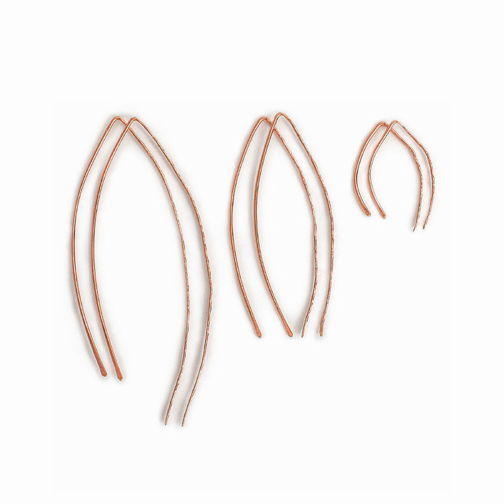 Elke Van Dyke Design Rose Gold Wishbone Threader Earrings all sizes laying flat