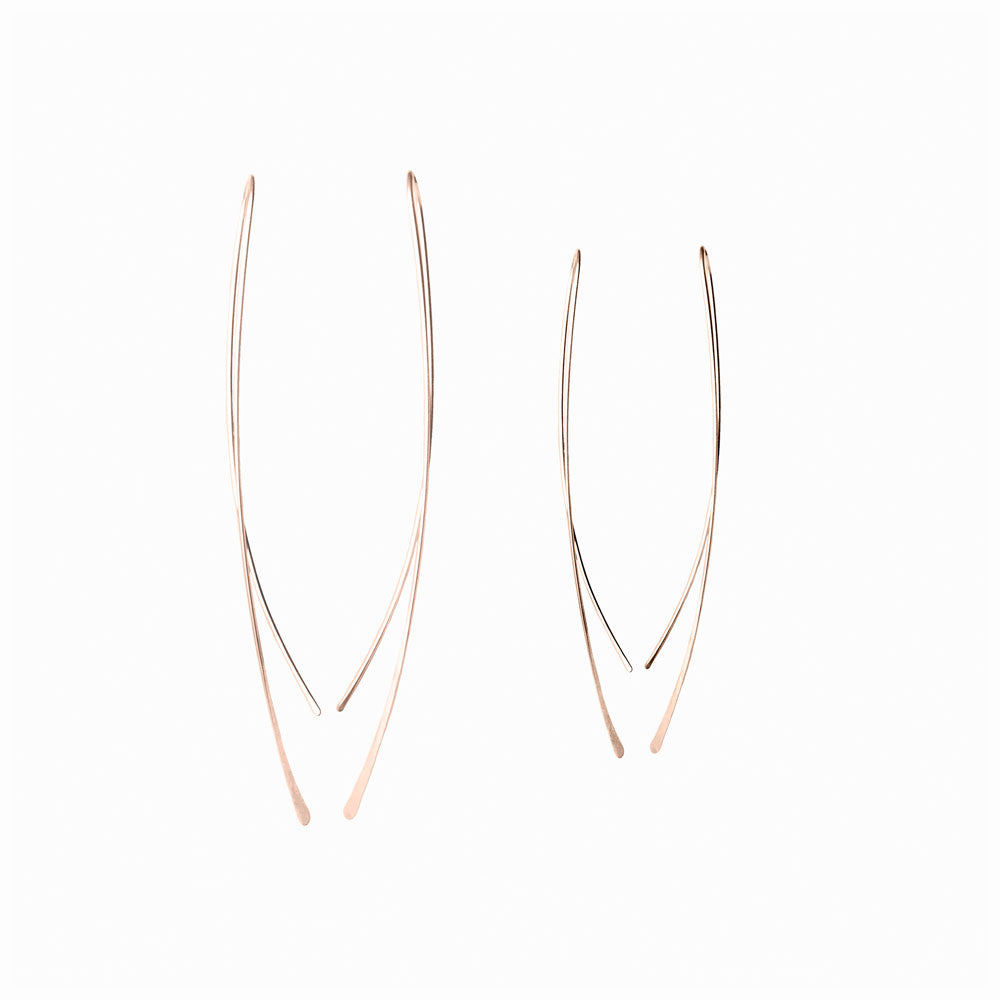 Elke Van Dyke Design Rose Gold Wisp Threader Earrings both sizes laying flat