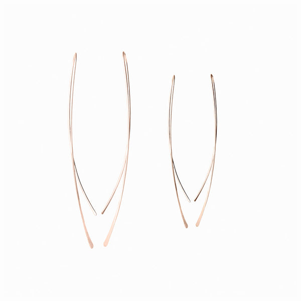 Elke Van Dyke Design Rose Gold Wisp Threader Earrings both sizes