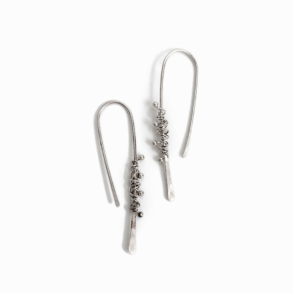 Elke Van Dyke Design Silver Dewdrop Threader Earrings small size laying flat