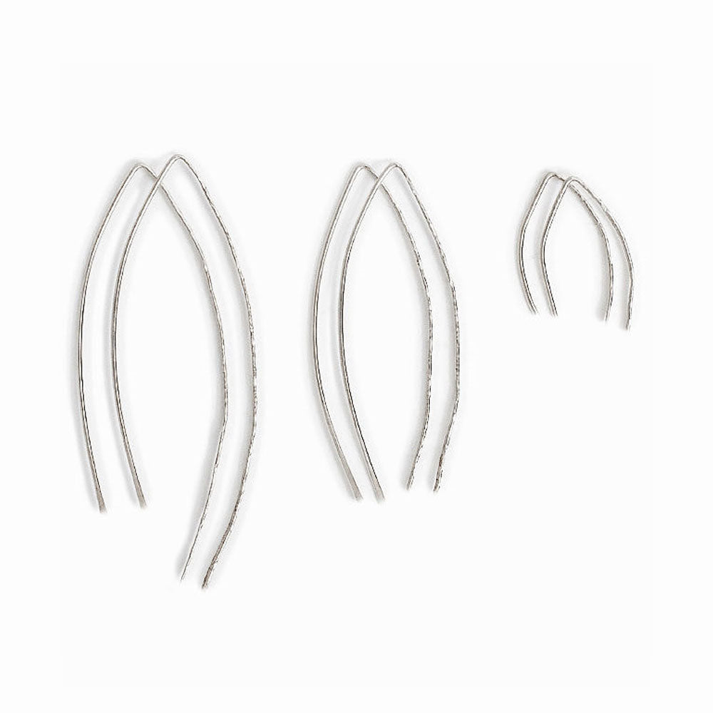 Elke Van Dyke Design Silver Wishbone Threader Earrings all sizes laying flat