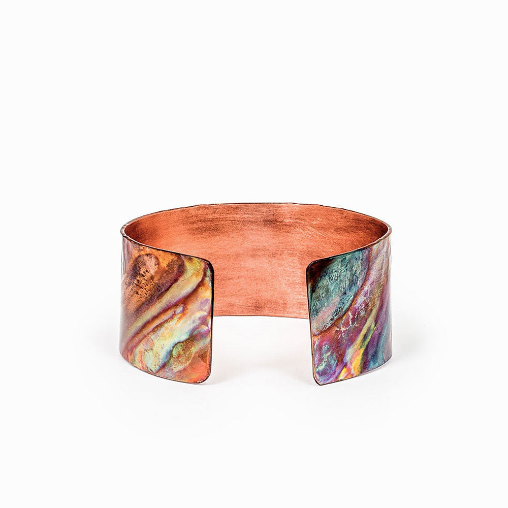 Small Rainbow Copper Cuff – Handcrafted Flame-Painted Bracelet